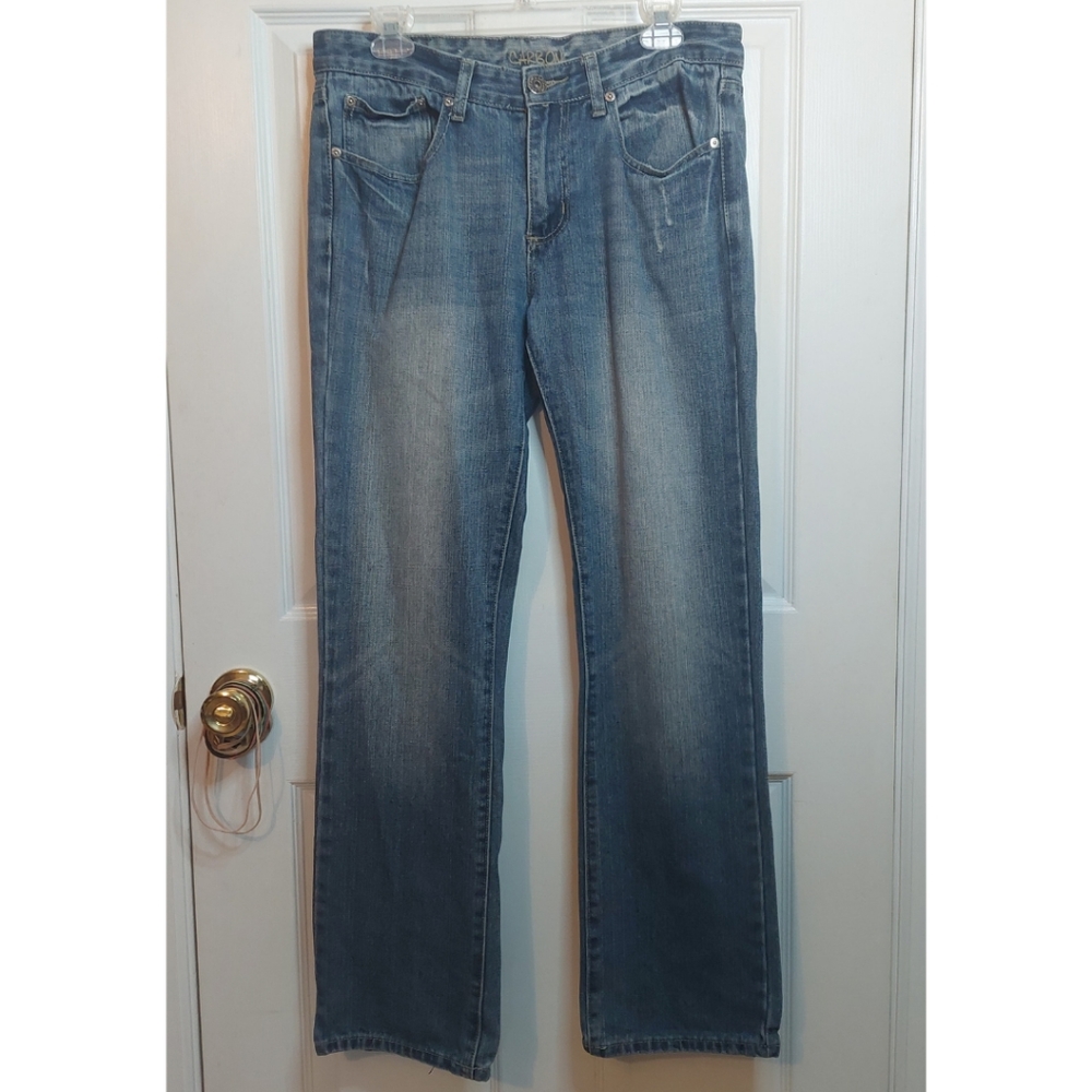 Carbon Low Rise Slim Straight Medium Acid Wash Blue Denim Jeans Men's Size 31x32